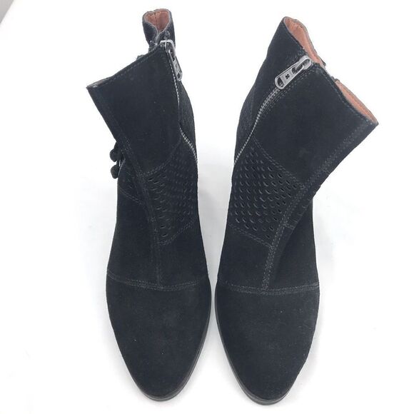 Lucky Brand RAMSES Black Suede Leather Laser Cut PointedToe Zipper Ankle Boots - Picture 5 of 16